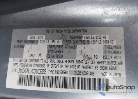 2012 Mazda Mazda5 Sport from USA, damaged, VIN JM1CW2BLXC0103333